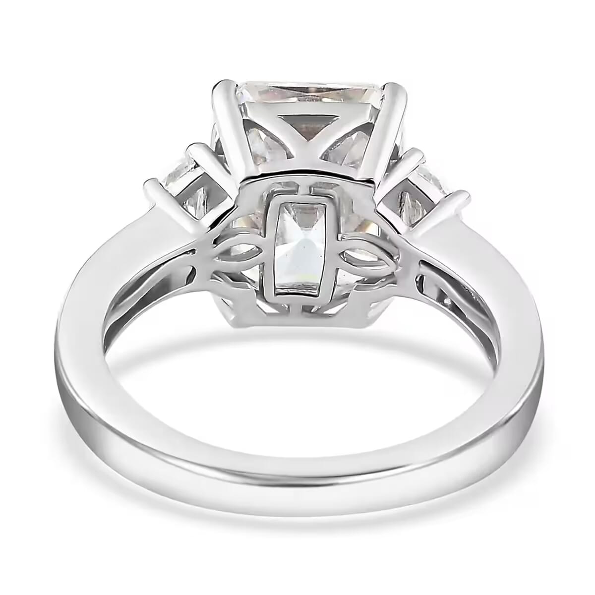 Radiant Cut Moissanite 3.90 ctw Ring , Moissanite Deco Ring , Rhodium Over Sterling Silver Ring , Promise Ring (Size 5.0) image number 8