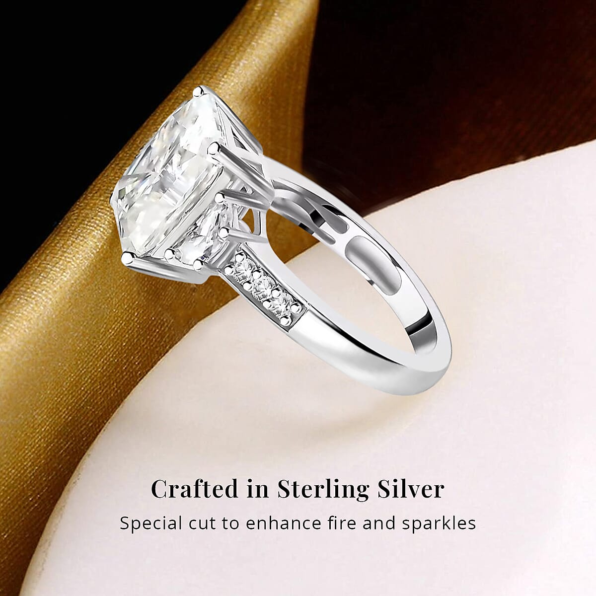 Radiant Cut Moissanite 3.90 ctw Ring , Moissanite Deco Ring , Rhodium Over Sterling Silver Ring , Promise Ring (Size 6.0) image number 2