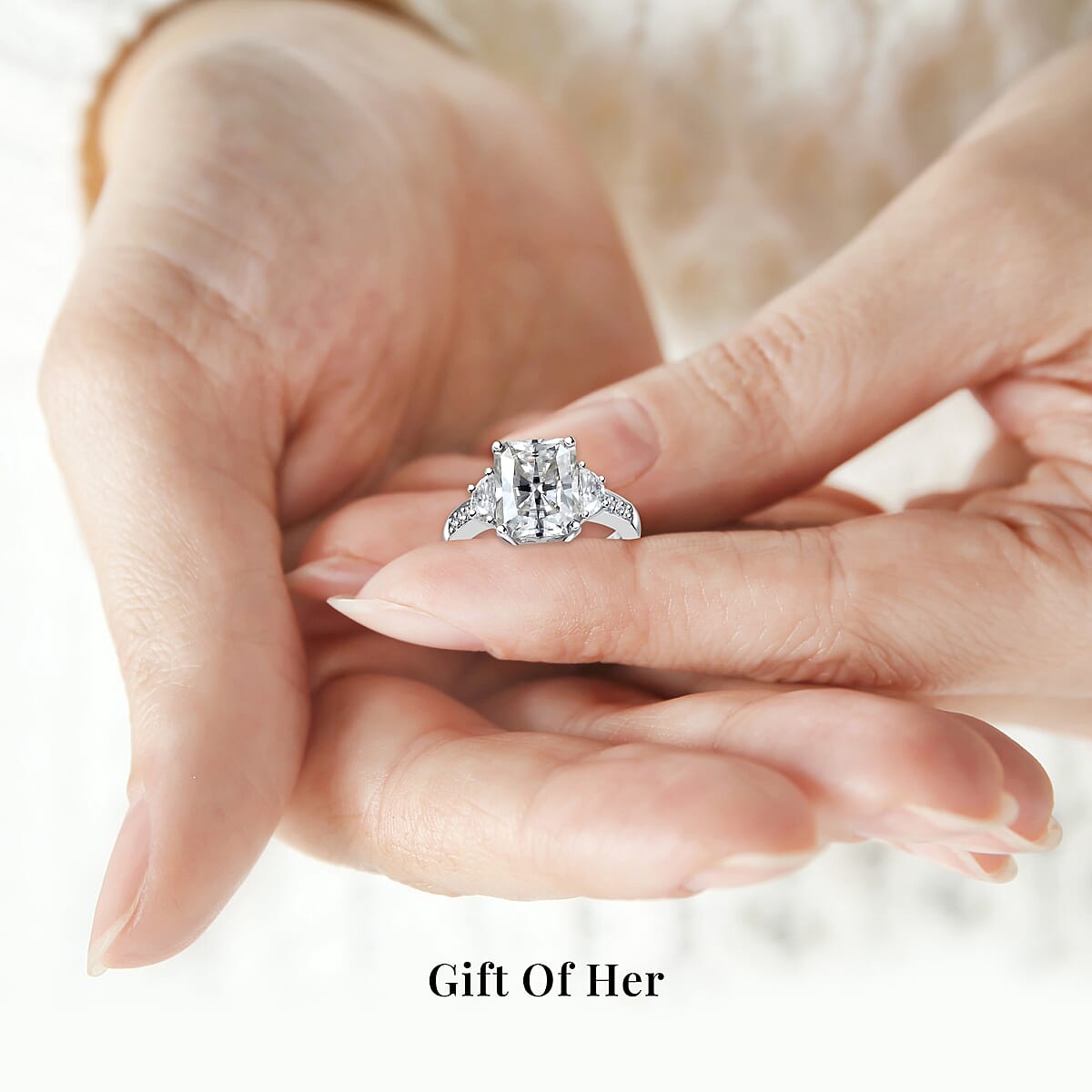 Radiant Cut Moissanite 3.90 ctw Ring , Moissanite Deco Ring , Rhodium Over Sterling Silver Ring , Promise Ring (Size 9.0) image number 6