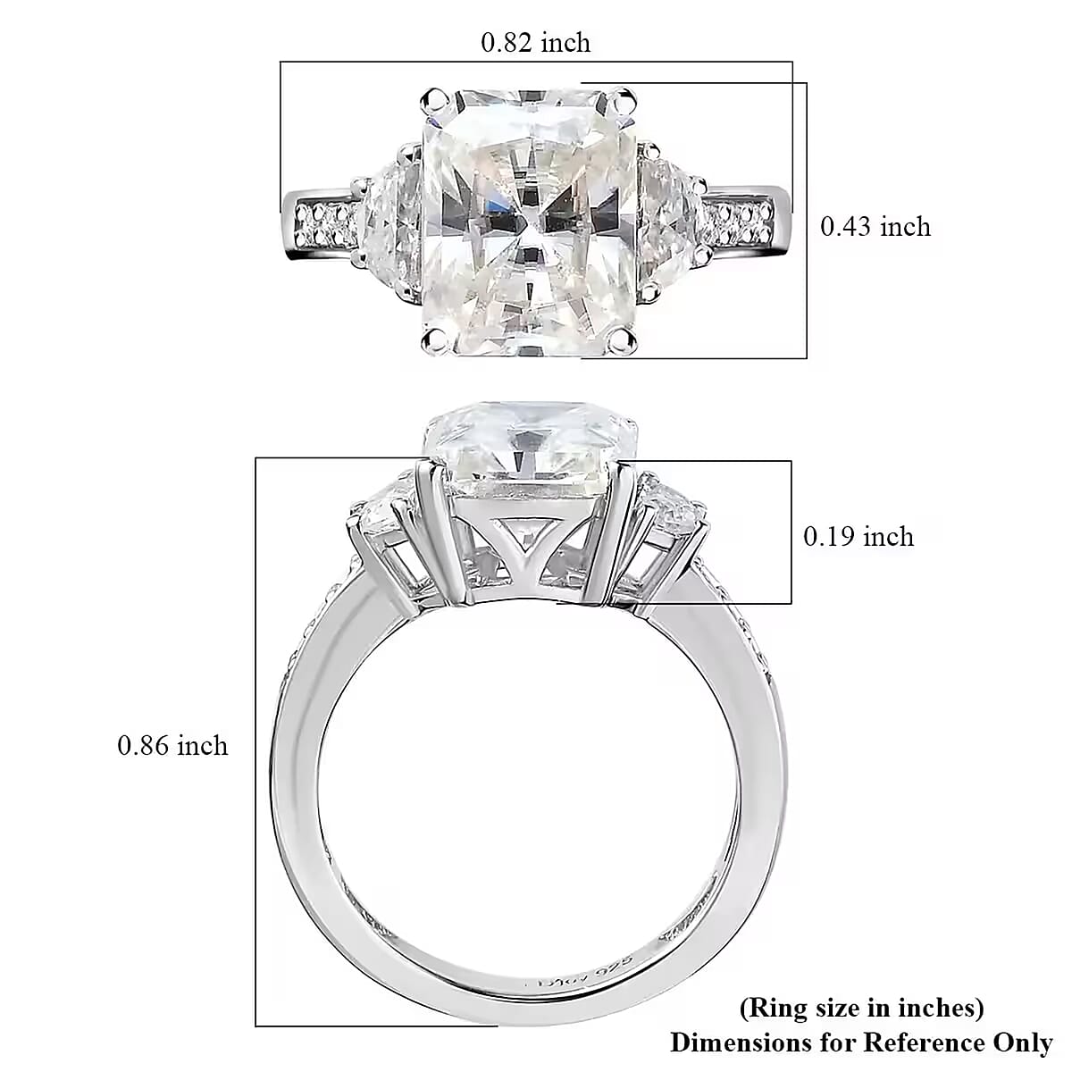 Radiant Cut Moissanite 3.90 ctw Ring , Moissanite Deco Ring , Rhodium Over Sterling Silver Ring , Promise Ring (Size 9.0) image number 7