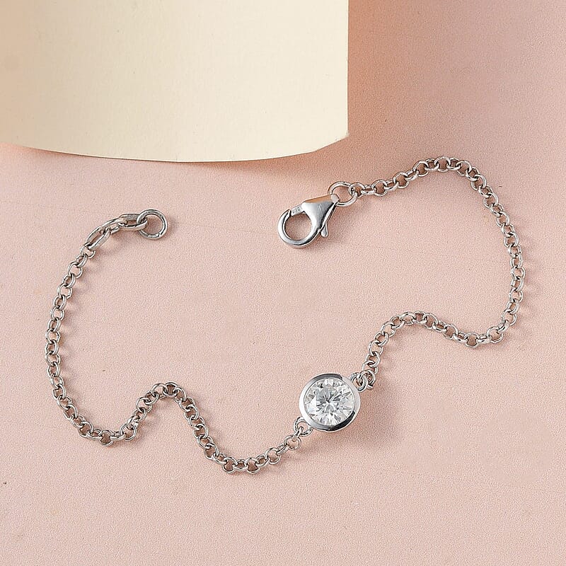 Moissanite Bracelet in Platinum Over Sterling Silver (7.25 In) 1.15 ctw