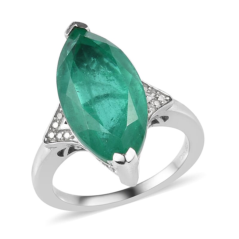 Emeraldine Quartz (Triplet) and White Zircon Ring in Platinum Over Sterling Silver (Size 10.0) 8.75 ctw