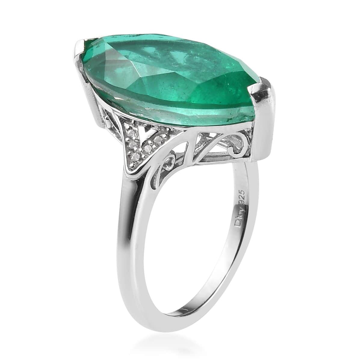 Emeraldine Quartz (Triplet) and Natural White Zircon Ring in Platinum Over Sterling Silver 8.75 ctw image number 3