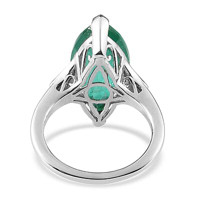 Emeraldine Quartz (Triplet) and White Zircon Ring in Platinum Over Sterling Silver (Size 10.0) 8.75 ctw