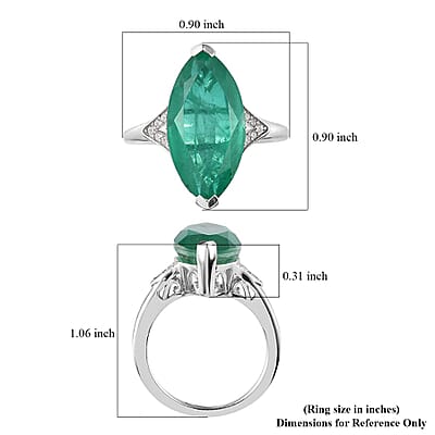 Emeraldine Quartz (Triplet) and White Zircon Ring in Platinum Over Sterling Silver (Size 10.0) 8.75 ctw