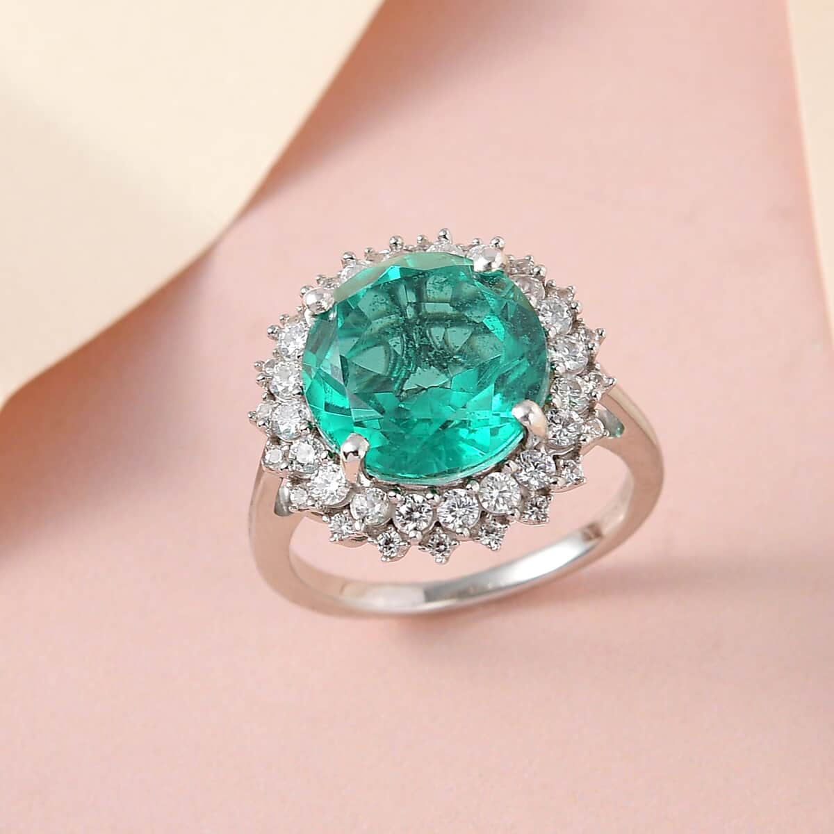 Buy Emeraldine Quartz (Triplet) and Natural White Zircon Sunburst Ring ...