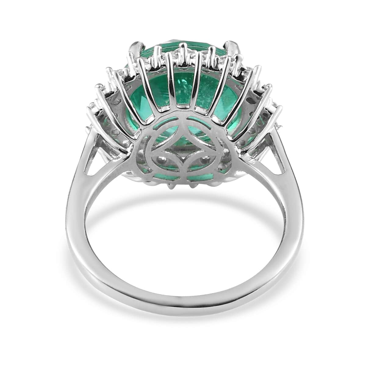 Emeraldine Quartz (Triplet) and Natural White Zircon Sunburst Ring in Platinum Over Sterling Silver (Delivery in 7-10 Business Days) 7.50 ctw image number 4