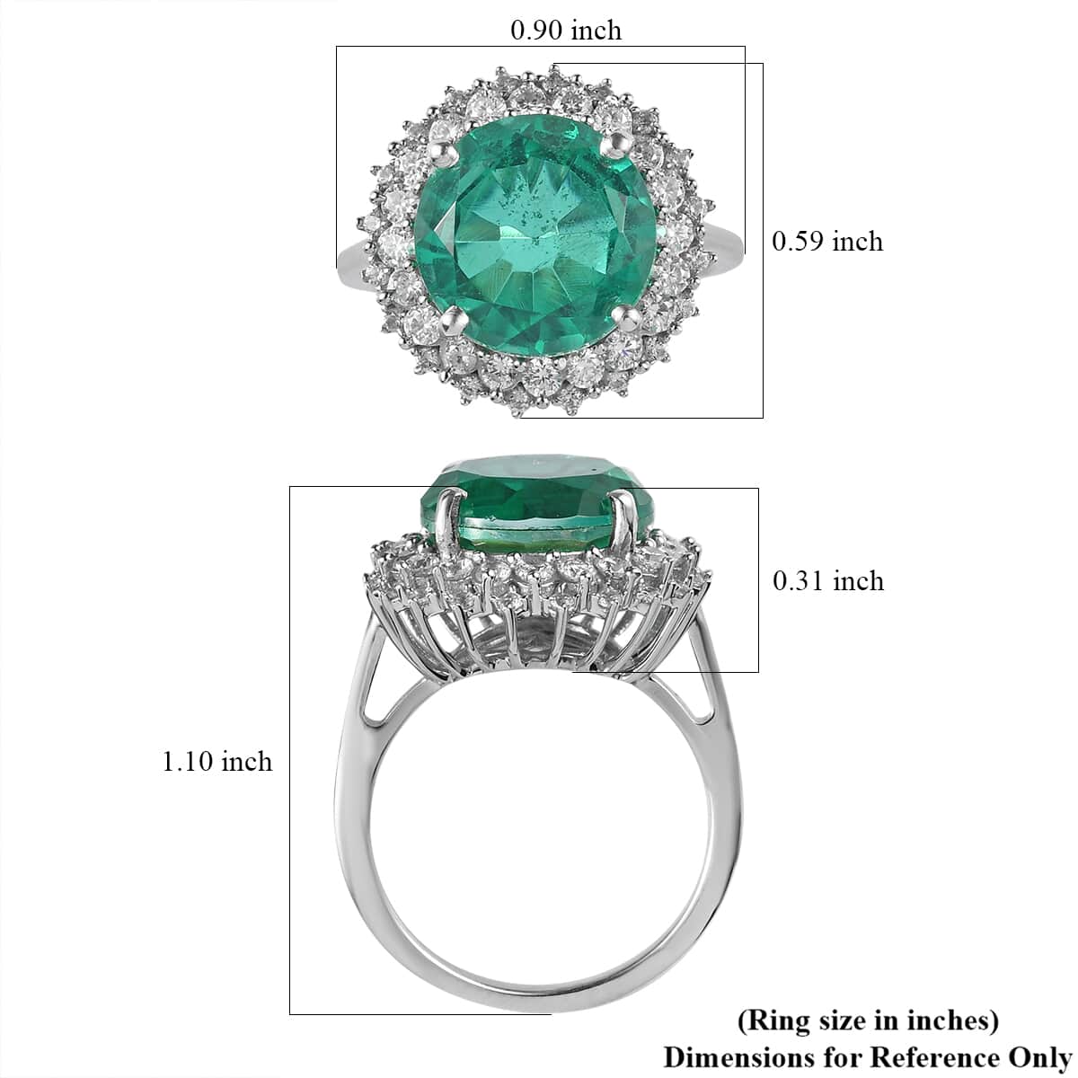 Emeraldine Quartz (Triplet) and Natural White Zircon Sunburst Ring in Platinum Over Sterling Silver (Delivery in 7-10 Business Days) 7.50 ctw image number 5