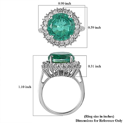 Emeraldine Quartz (Triplet) and White Zircon Sunburst Ring in Platinum Over Sterling Silver (Size 10.0) 7.50 ctw