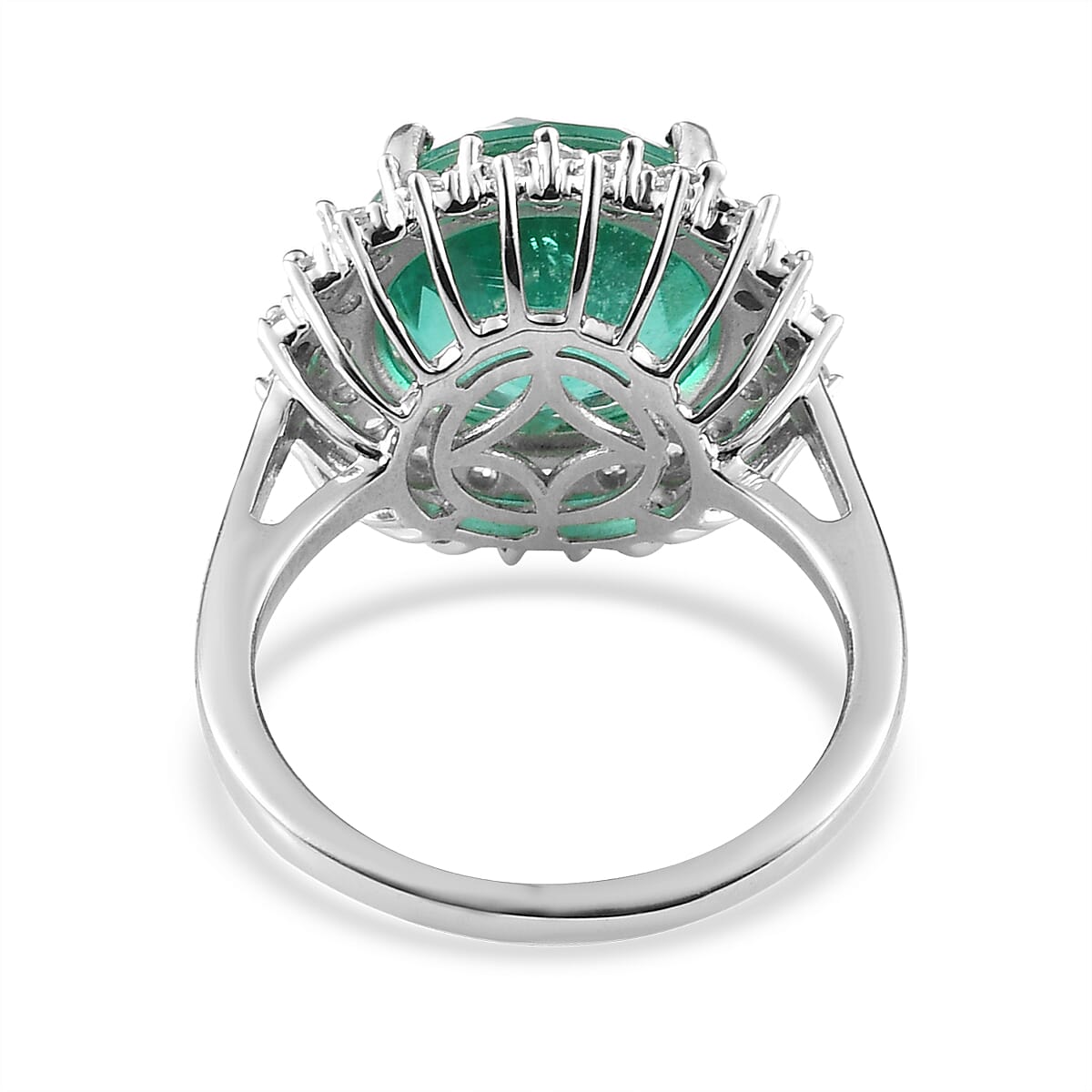 Emeraldine Quartz (Triplet) and White Zircon Sunburst Ring in Platinum Over Sterling Silver (Size 7.0) 7.50 ctw image number 4