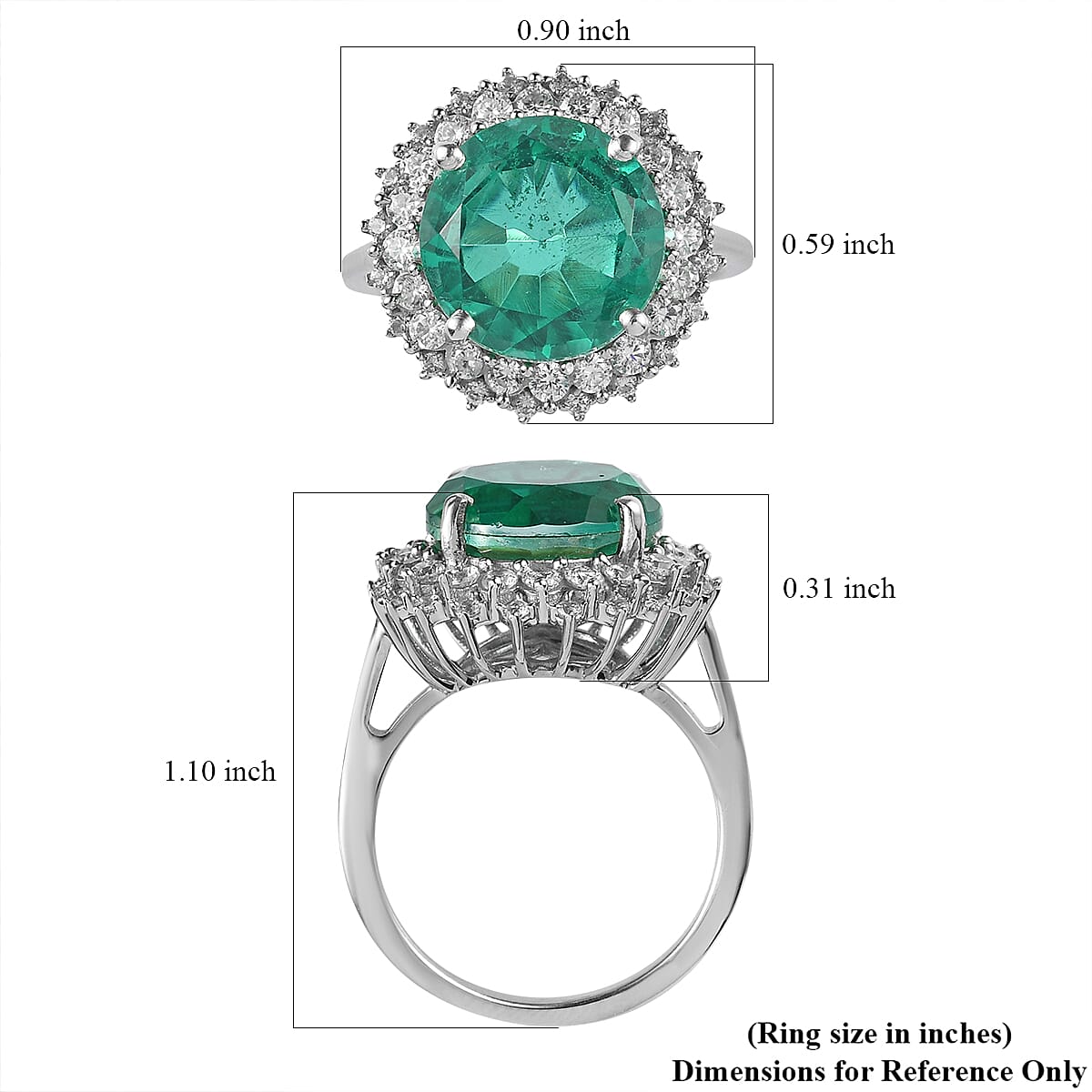 Emeraldine Quartz (Triplet) and White Zircon Sunburst Ring in Platinum Over Sterling Silver (Size 7.0) 7.50 ctw image number 5
