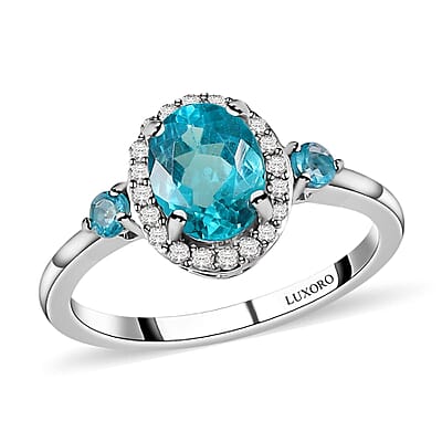 Luxoro 10K White Gold Premium Betroka Blue Apatite and Multi Gemstone Halo Ring (Size 10.0) 1.75 ctw