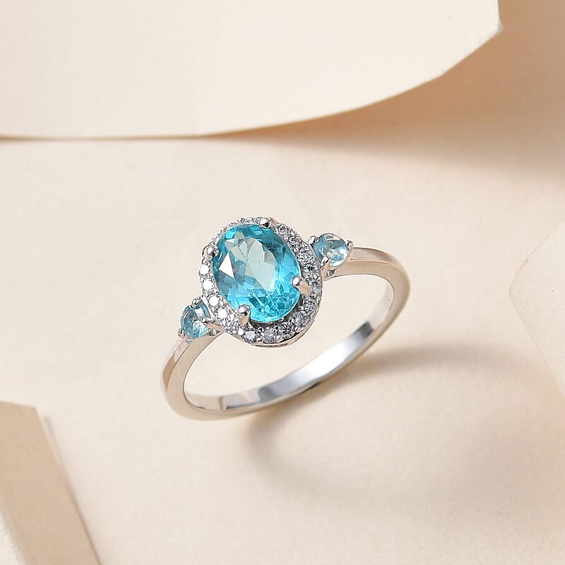 Luxoro 10K White Gold Premium Betroka Blue Apatite and Multi Gemstone Halo Ring (Size 10.0) 1.75 ctw