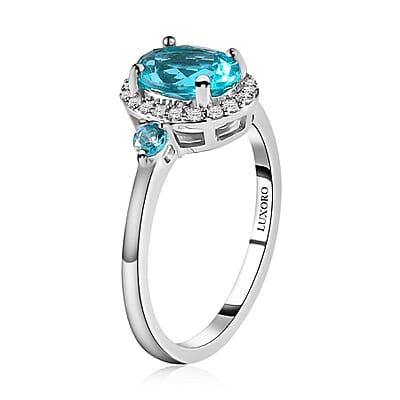 Luxoro 10K White Gold Premium Betroka Blue Apatite and Multi Gemstone Halo Ring (Size 10.0) 1.75 ctw