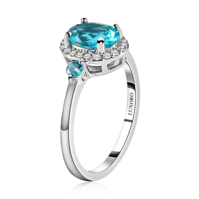 Luxoro 10K White Gold Premium Betroka Blue Apatite and Multi Gemstone Halo Ring (Size 10.0) 1.75 ctw