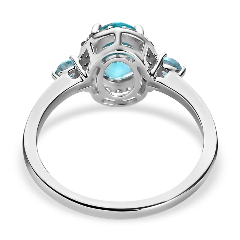 Luxoro 10K White Gold Premium Betroka Blue Apatite and Multi Gemstone Halo Ring (Size 10.0) 1.75 ctw