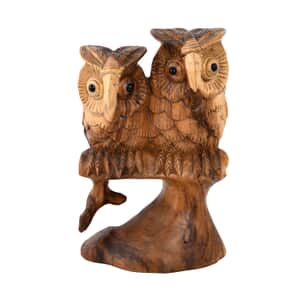 Wooden Two Standing Owl Sculpture