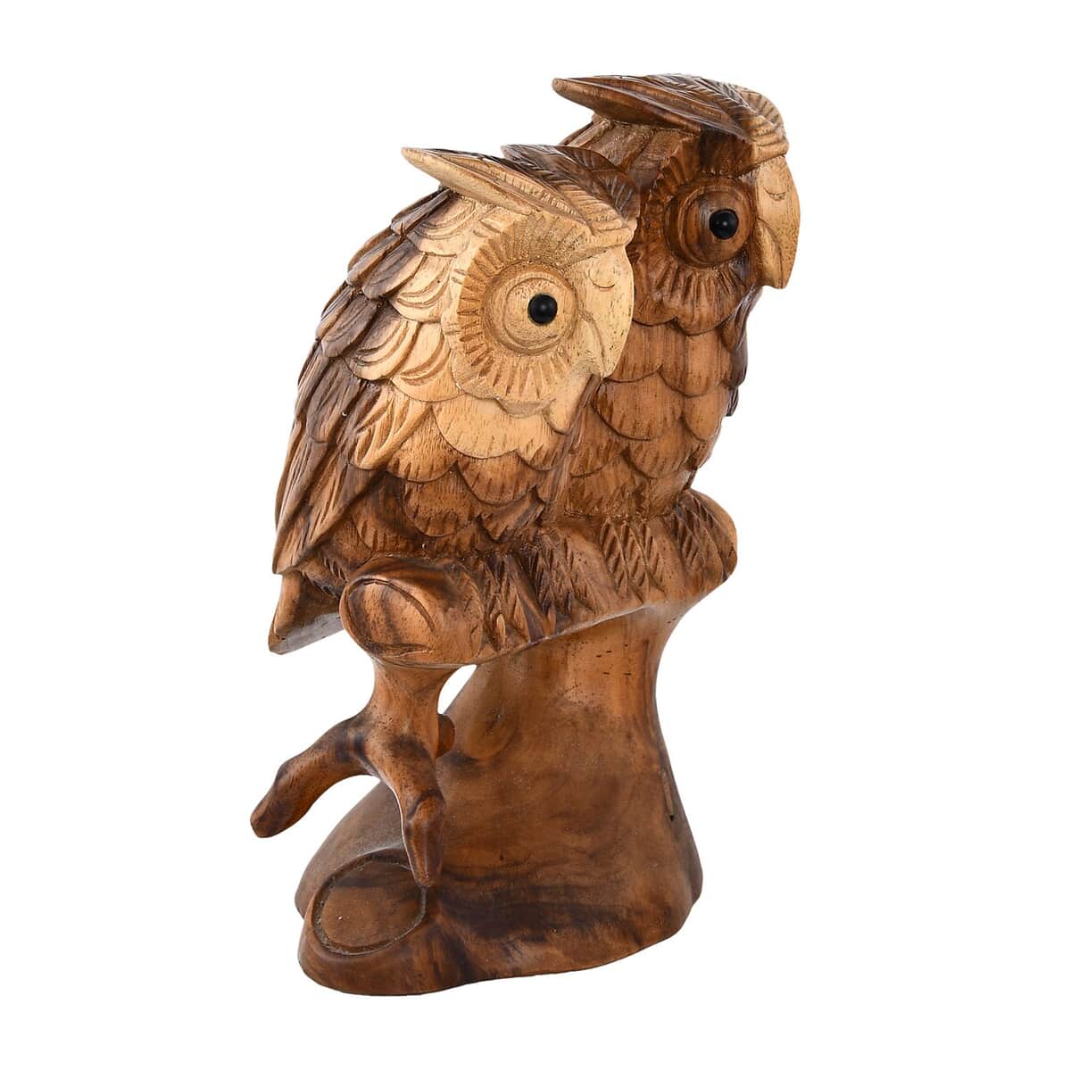 Wooden Two Standing Owl Sculpture image number 2