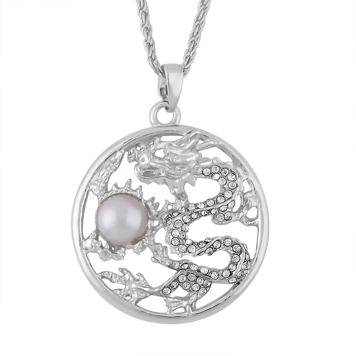 Gray Chroma and Austrian Crystal Dragon Pendant Necklace in Silvertone 24-26 Inches image number 0