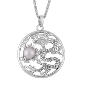 Gray Chroma and Austrian Crystal Dragon Pendant Necklace in Silvertone 24-26 Inches