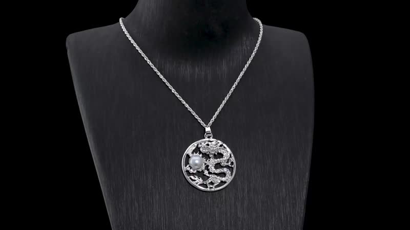 Austrian CrystaGray Resin and Austrian Crystal Dragon Pendant Necklace 24-26 Inches in Silvertonel and Resin Dragon Pendant Necklace 24-26 Inches in Silvertone