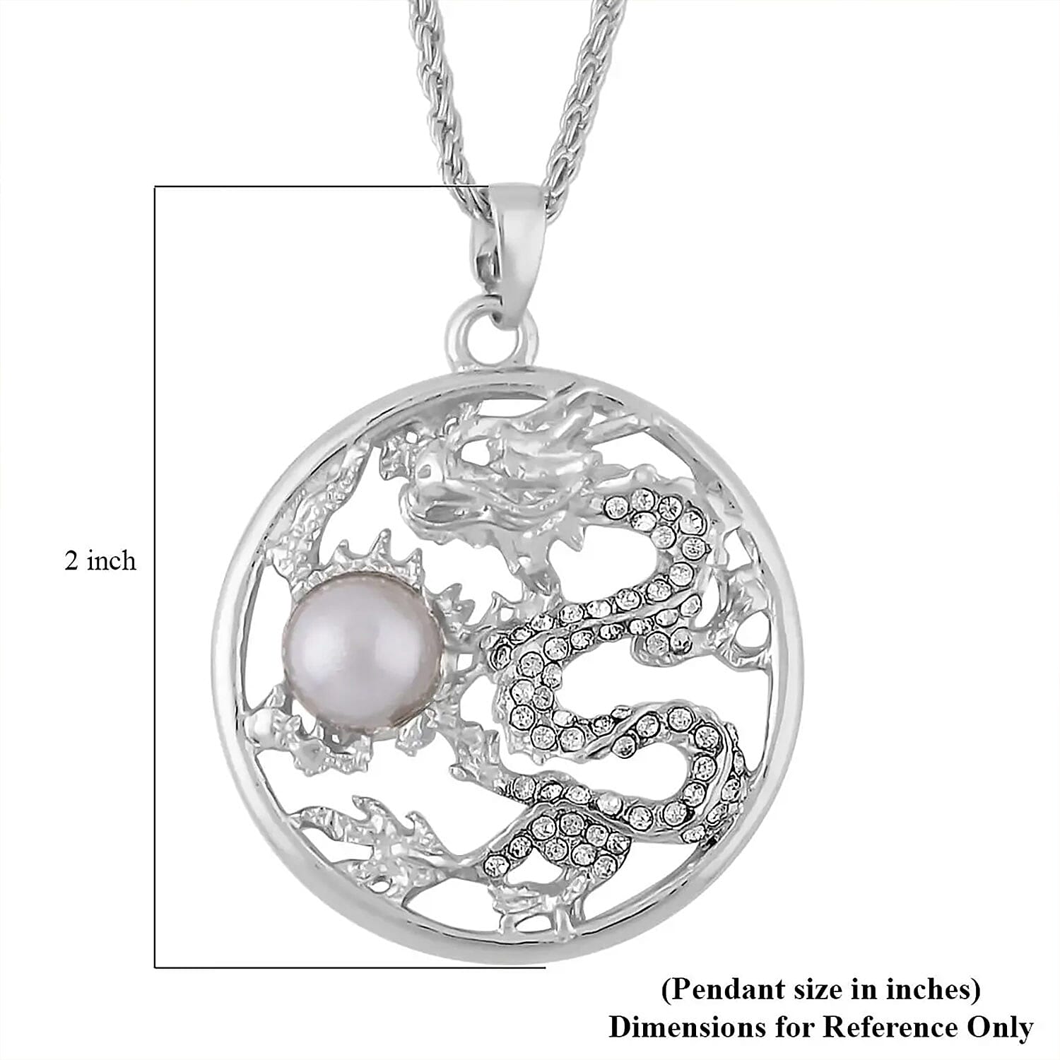 Gray Chroma and Austrian Crystal Dragon Pendant Necklace in Silvertone 24-26 Inches