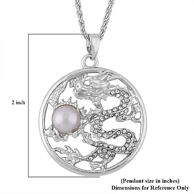 Gray Chroma and Austrian Crystal Dragon Pendant Necklace in Silvertone 24-26 Inches