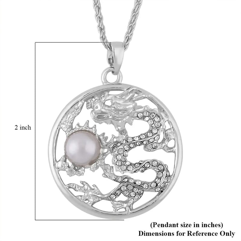 Gray Chroma and Austrian Crystal Dragon Pendant Necklace in Silvertone 24-26 Inches