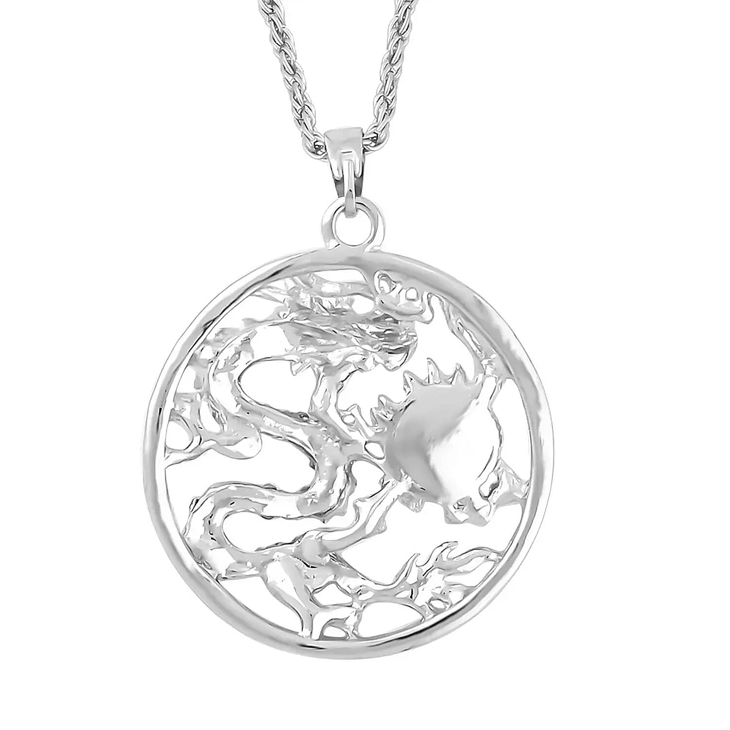 Gray Chroma and Austrian Crystal Dragon Pendant Necklace in Silvertone 24-26 Inches