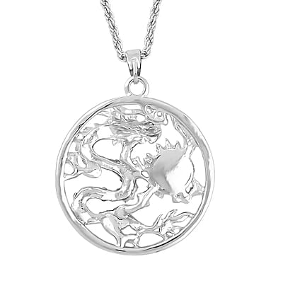 Gray Chroma and Austrian Crystal Dragon Pendant Necklace in Silvertone 24-26 Inches