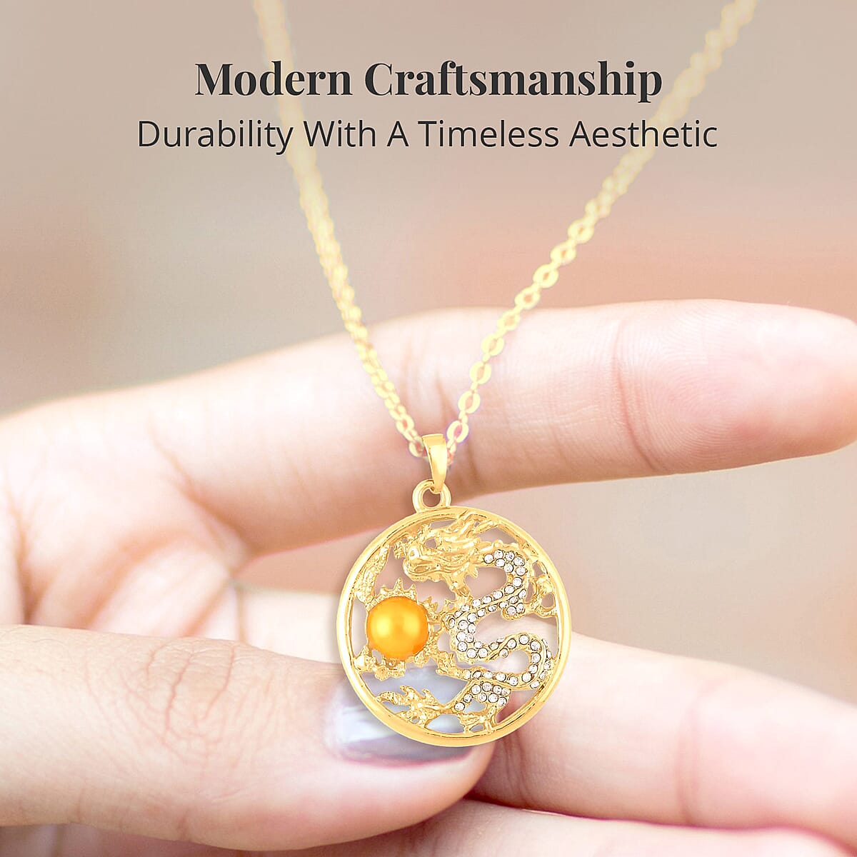 Yellow Chroma and Austrian Crystal Dragon Pendant Necklace in Goldtone 24-26 Inches image number 3