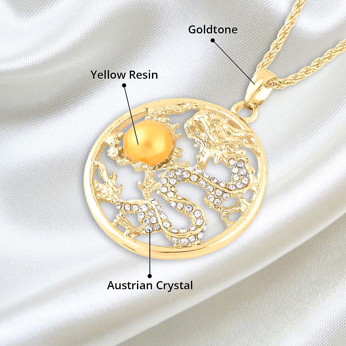 Yellow Chroma and Austrian Crystal Dragon Pendant Necklace in Goldtone 24-26 Inches image number 4