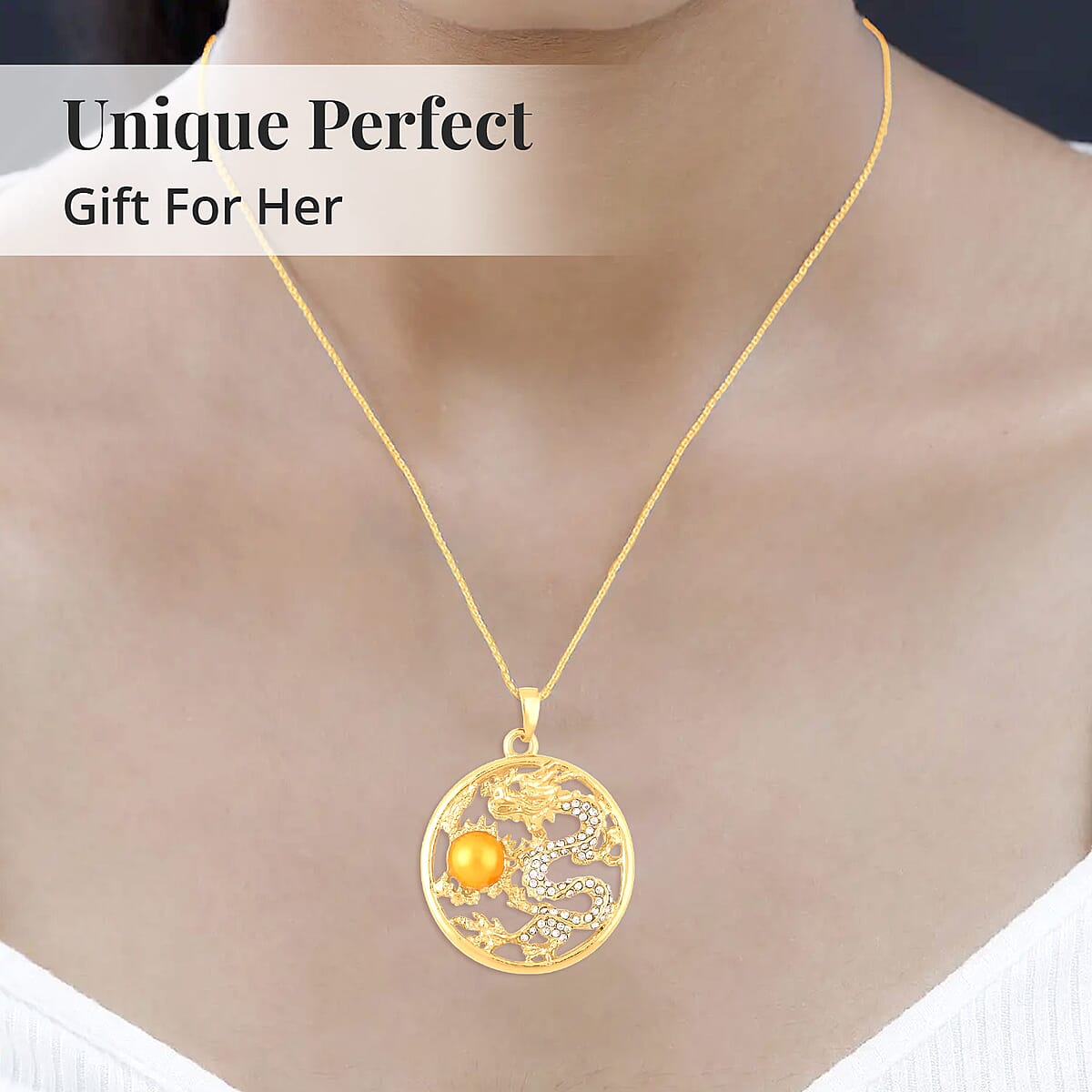 Yellow Chroma and Austrian Crystal Dragon Pendant Necklace in Goldtone 24-26 Inches image number 5
