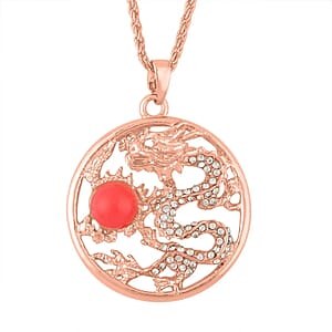Red Chroma and Austrian Crystal Dragon Pendant Necklace in Rosetone 24-26 Inches