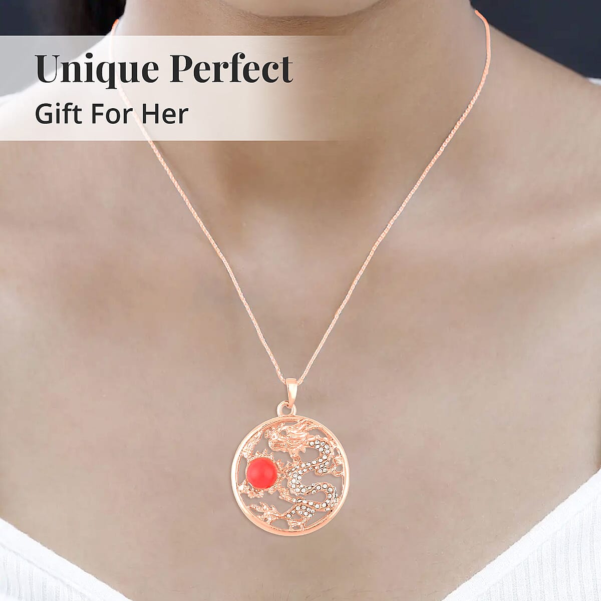 Red Chroma and Austrian Crystal Dragon Pendant Necklace in Rosetone 24-26 Inches image number 5