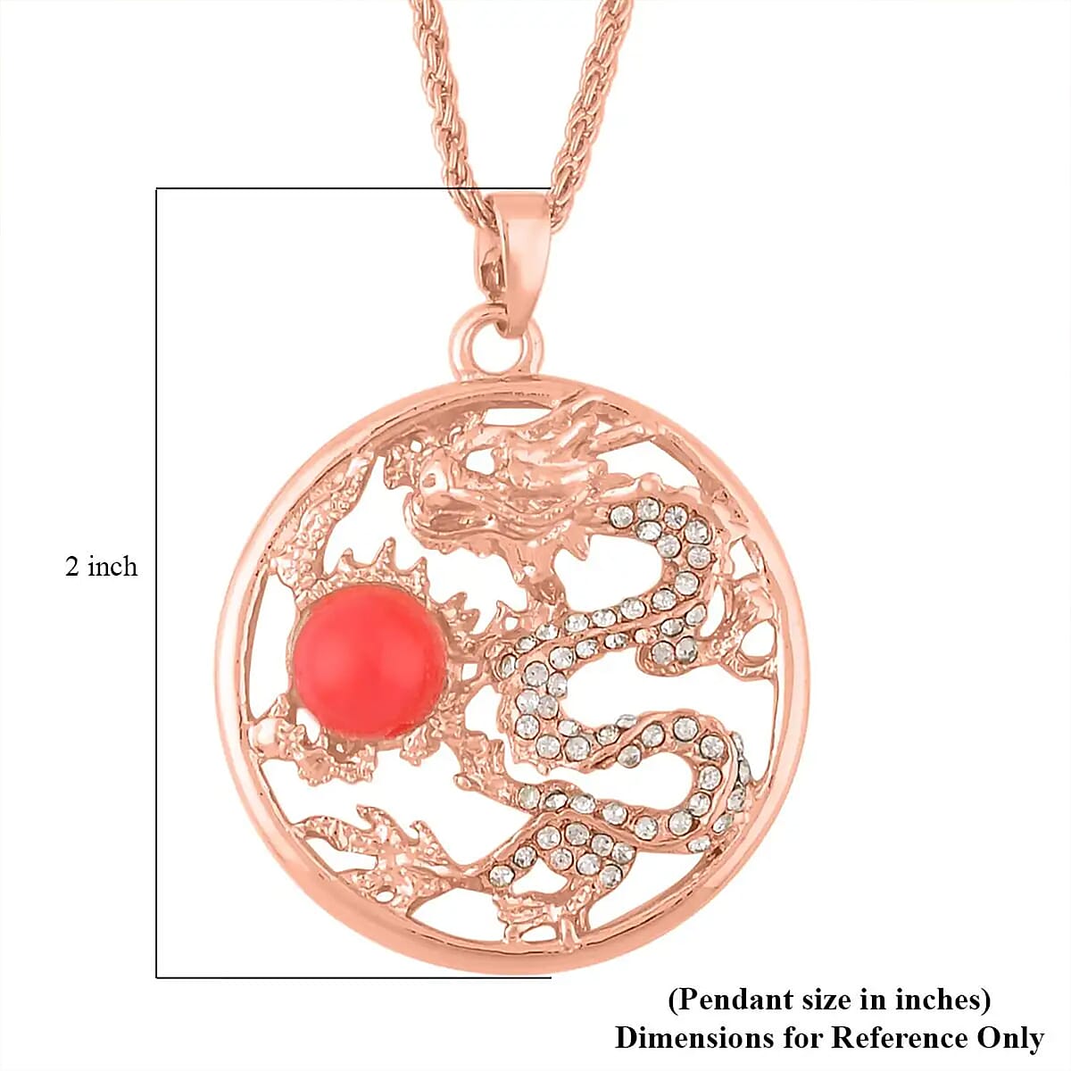 Red Chroma and Austrian Crystal Dragon Pendant Necklace in Rosetone 24-26 Inches image number 6