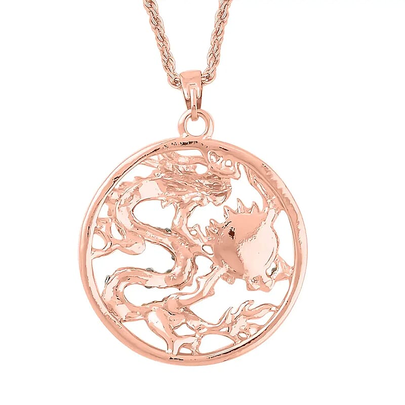Red Chroma and Austrian Crystal Dragon Pendant Necklace in Rosetone 24-26 Inches
