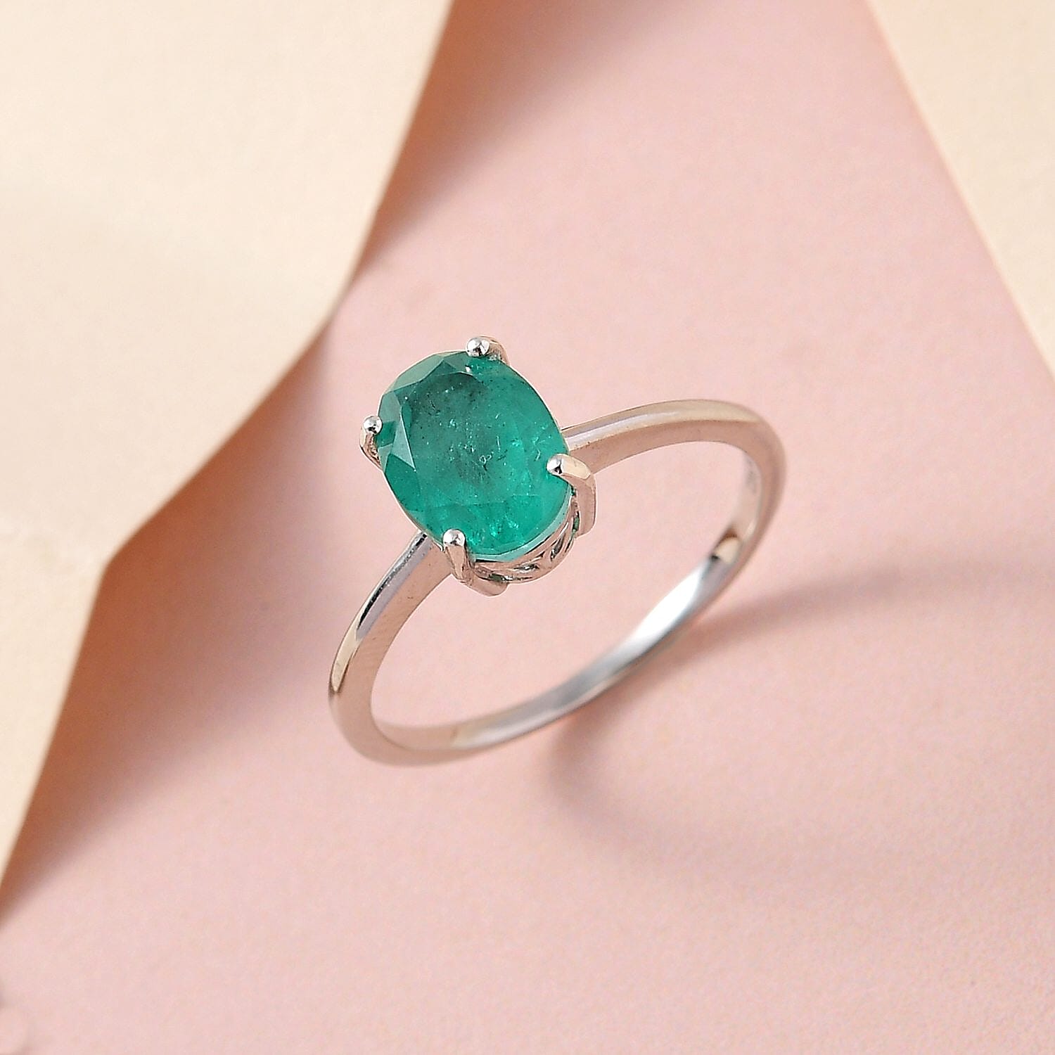 Emeraldine Quartz (Triplet) Solitaire Ring in Platinum Over Sterling Silver (Size 10.0) 2.20 ctw