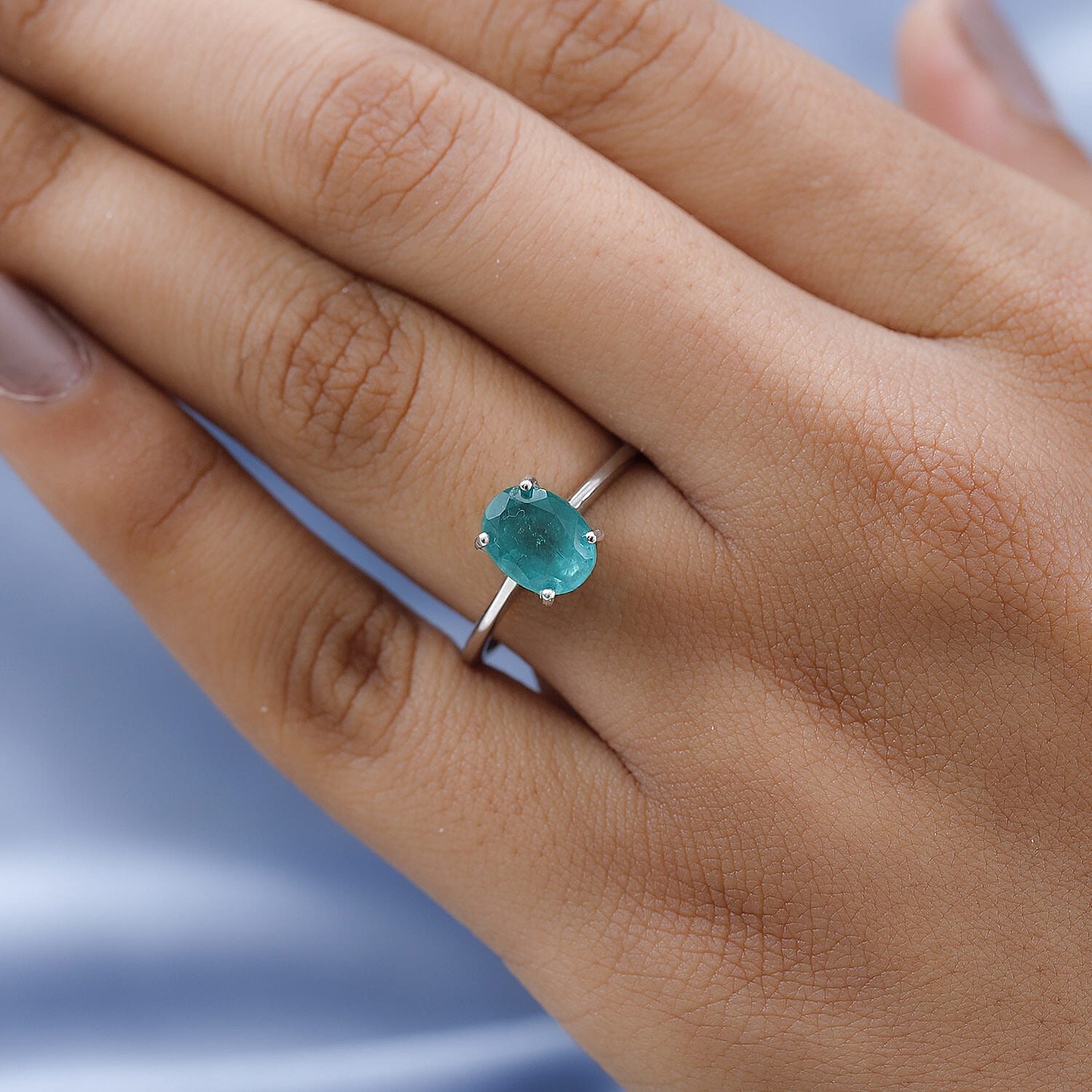 Emeraldine Quartz (Triplet) Solitaire Ring in Platinum Over Sterling Silver (Size 10.0) 2.20 ctw