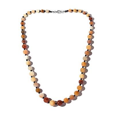 Honey Quartz and Thai Black Spinel Necklace 20 Inches in Sterling Silver 190.50 ctw