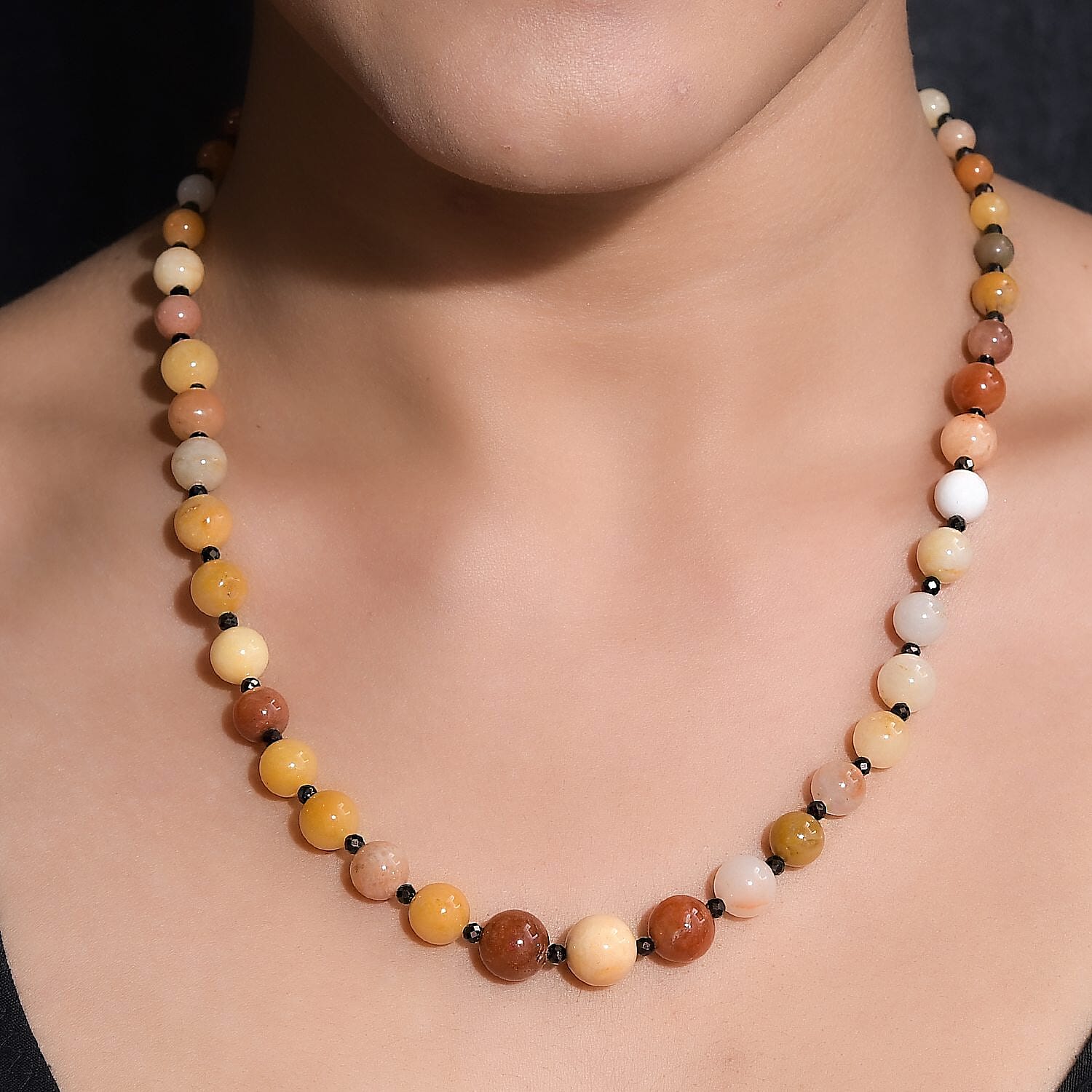 Honey Quartz and Thai Black Spinel Necklace 20 Inches in Sterling Silver 190.50 ctw