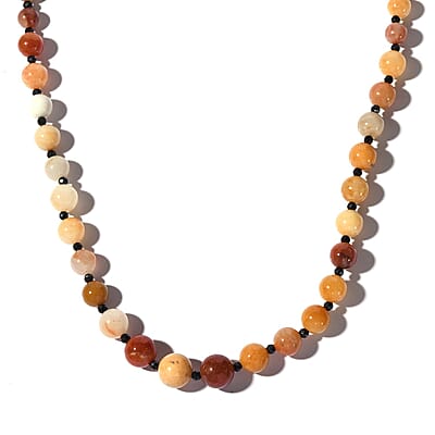 Honey Quartz and Thai Black Spinel Necklace 20 Inches in Sterling Silver 190.50 ctw
