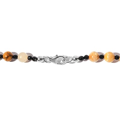 Honey Quartz and Thai Black Spinel Necklace 20 Inches in Sterling Silver 190.50 ctw
