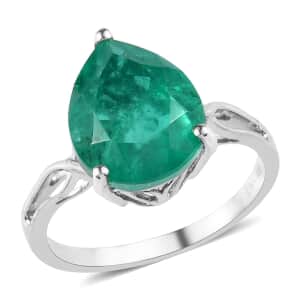 Emeraldine Quartz (Triplet) Solitaire Ring in Platinum Over Sterling Silver (Size 8.0) 5.00 ctw