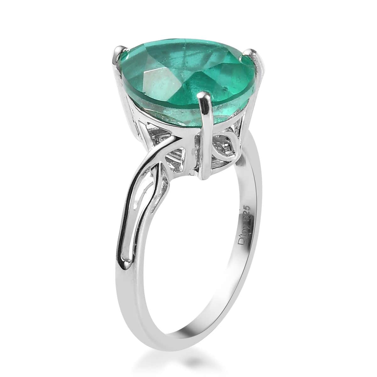 Emeraldine Quartz (Triplet) Solitaire Ring in Platinum Over Sterling Silver (Size 8.0) 5.00 ctw image number 3