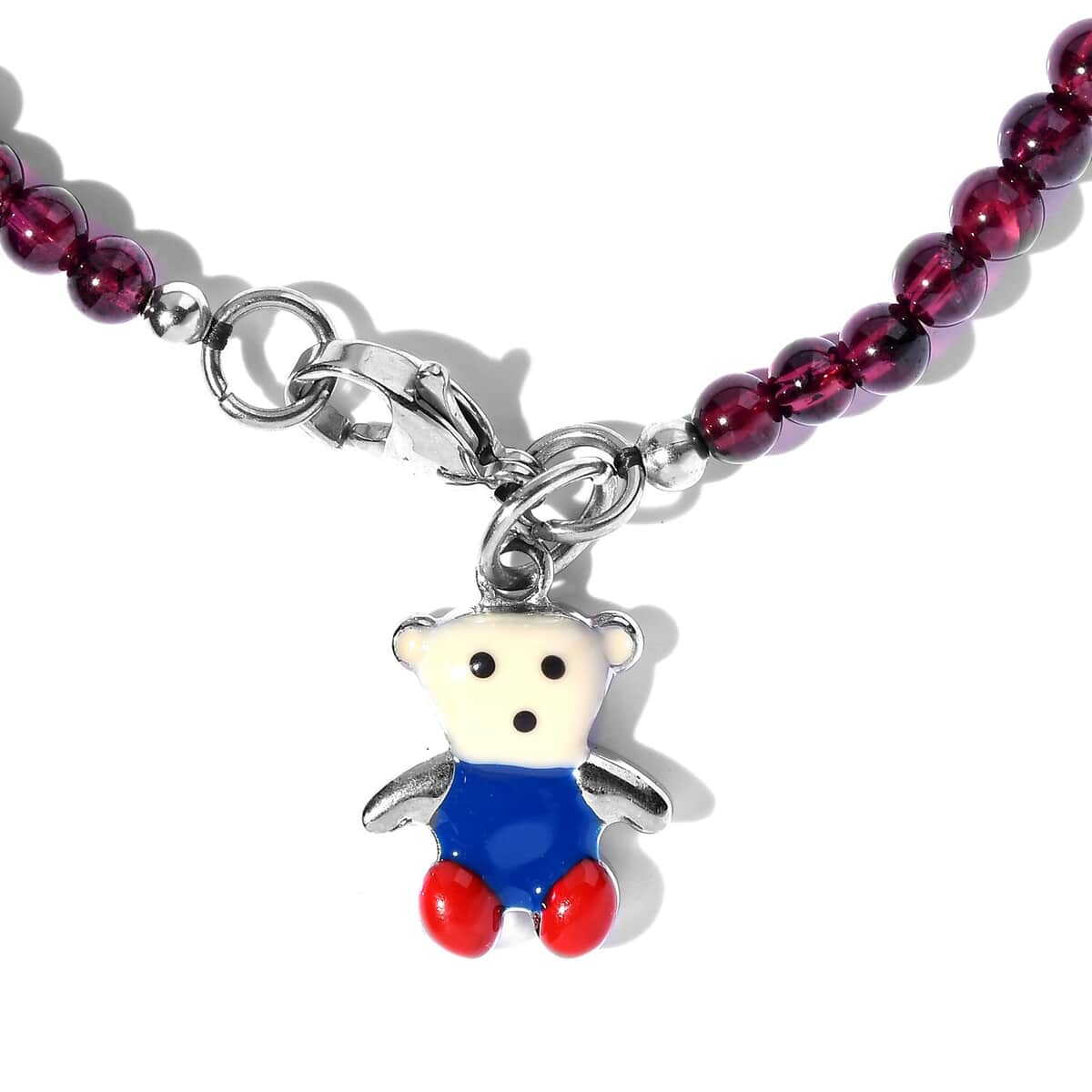 Kuisa Rainbow Moonstone Beaded Bracelet with Teddy Bear Charm in Stainless Steel (7.25 In) 27.50 ctw image number 3