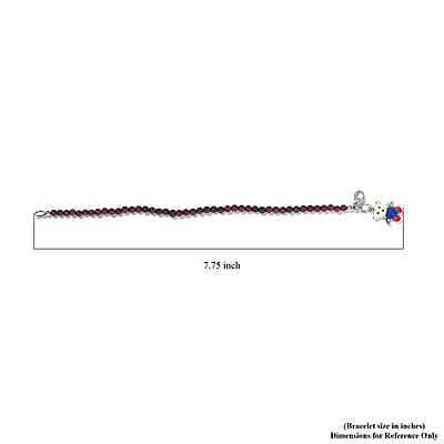 Orissa Rhodolite Garnet Beaded Bracelet with Teddy Bear Charm in Stainless Steel (7.25 In) 28.10 ctw | Tarnish-Free, Waterproof, Sweat Proof Jewelry