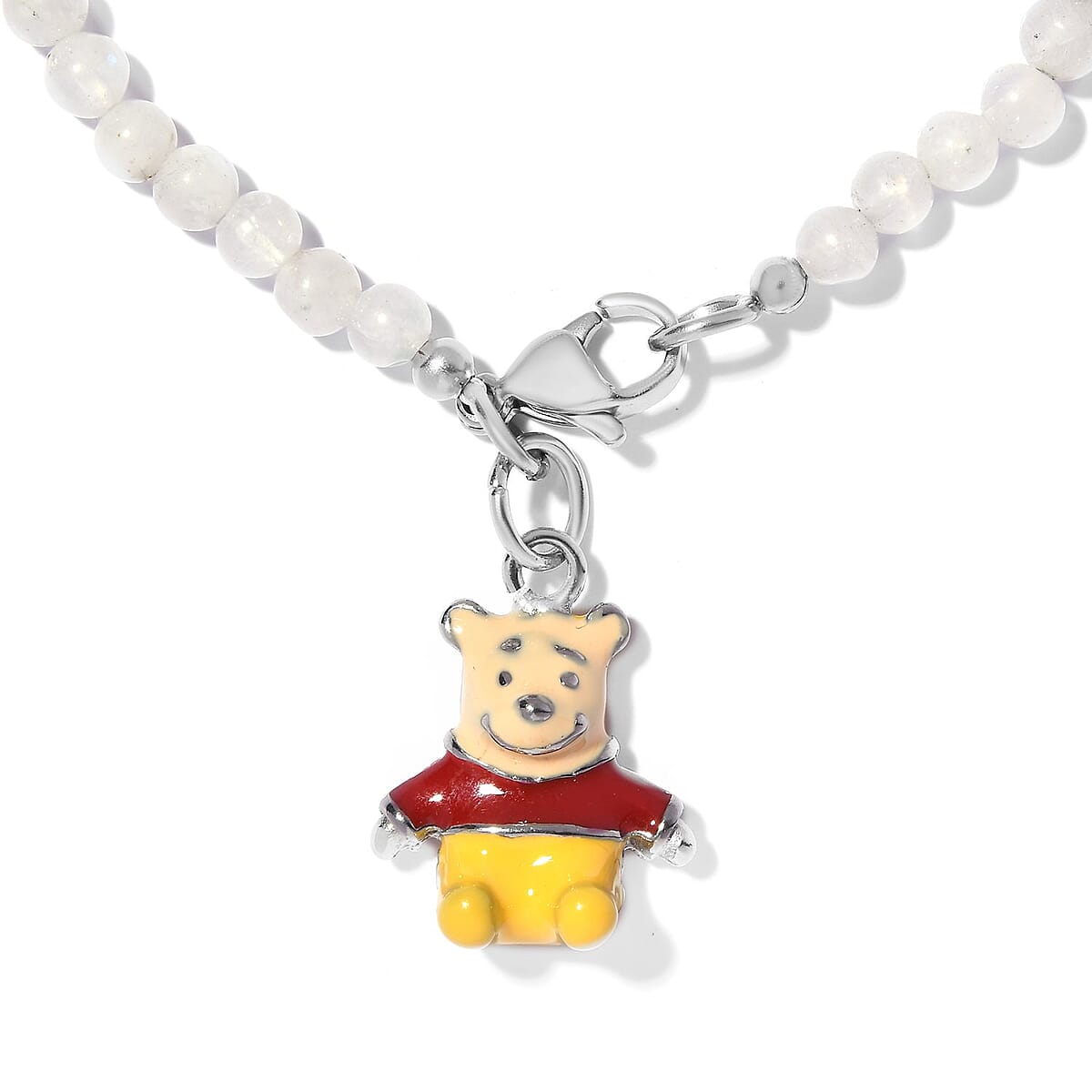 Kuisa Rainbow Moonstone Beaded Bracelet with Teddy Bear Charm in Stainless Steel (7.25 In) 27.50 ctw image number 3