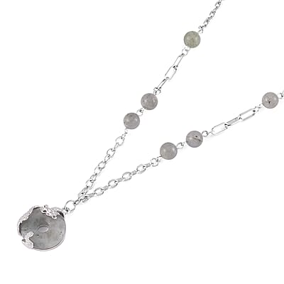 Malagasy Labradorite Dragon Pendant Necklace 20-22 Inches in Silvertone 18.00 ctw