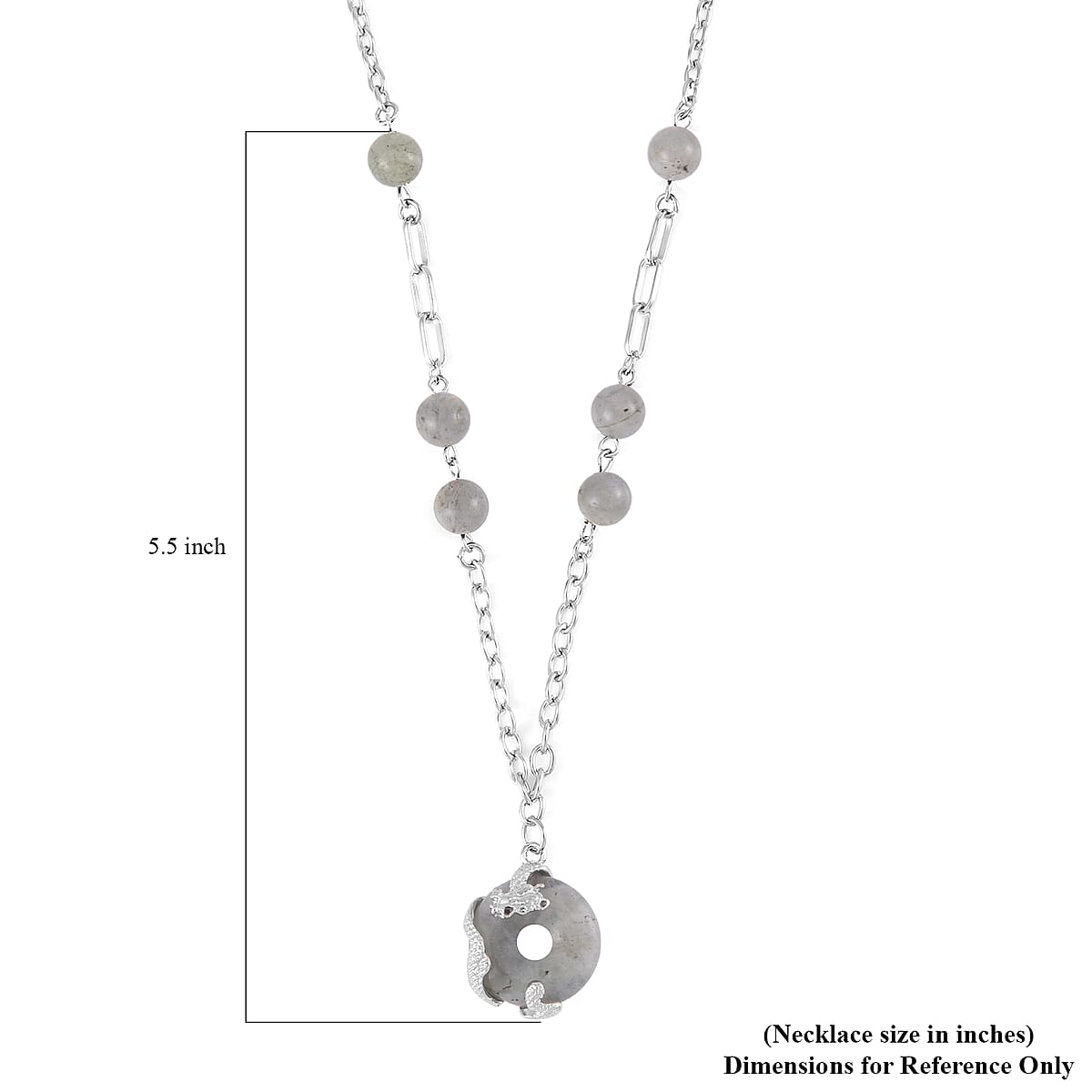 Malagasy Labradorite Dragon Pendant Necklace 20-22 Inches in Silvertone 18.00 ctw image number 4